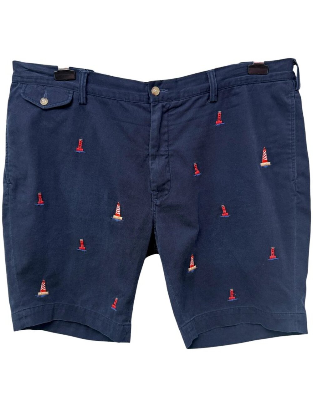 POLO Ralph Lauren Bedford Chino Shorts 40 Navy Blue Lighthouse Buoys Preppy